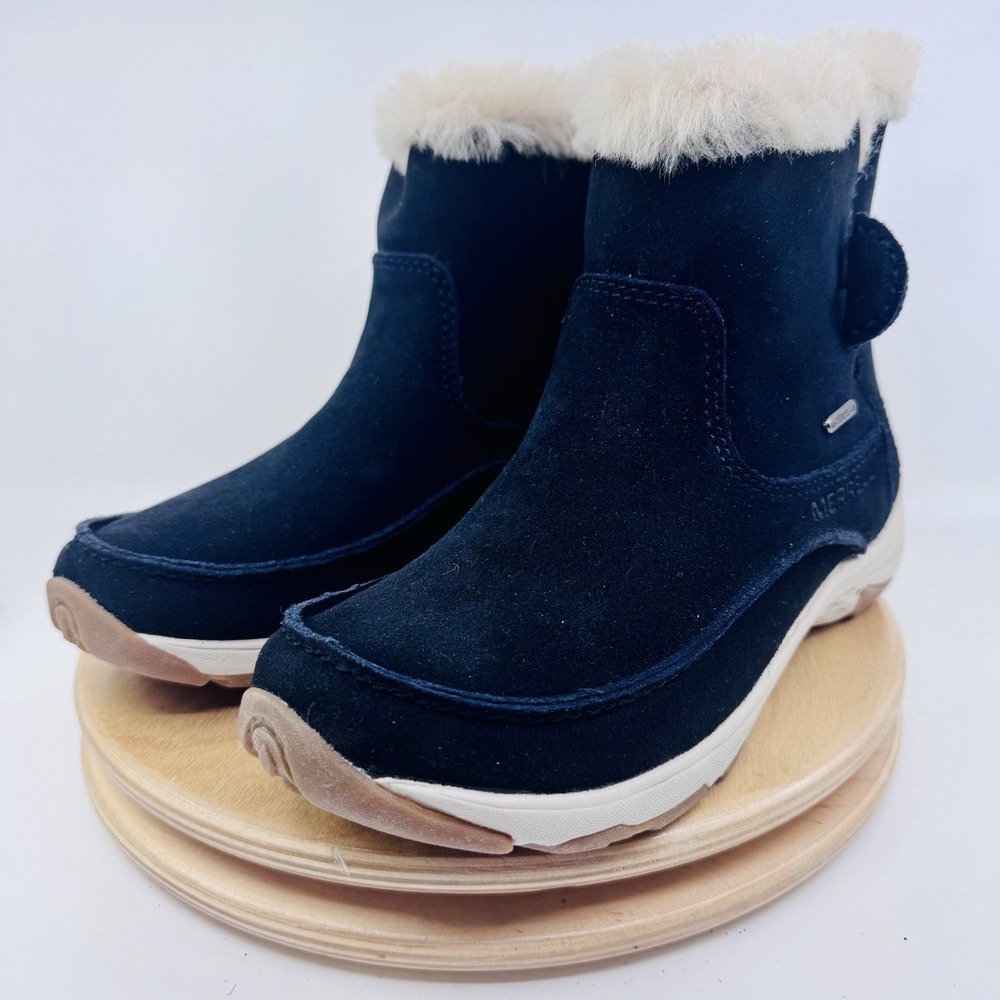Merrell Approach Sage Polar Waterproof Boots Womens 7 Black Suede Fur Pull On